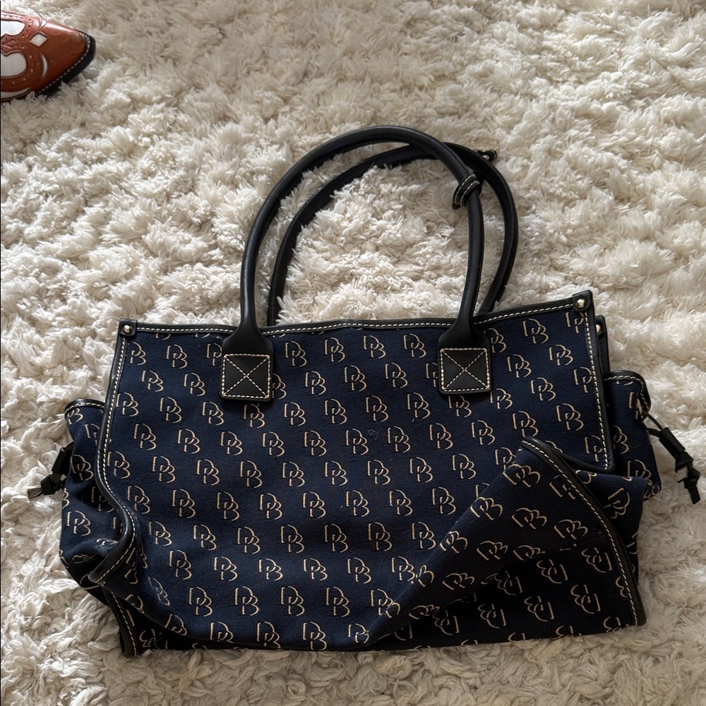 Dooney & Bourke Signature Double Handle Tote Bag Black Canvas Leather Vintage